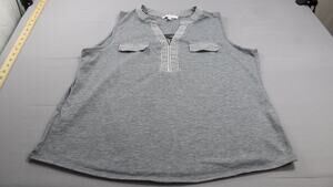 Ivy + Ridge Womens L Gray Sleeveless V Neck Striped Trim Tunic Top Stretch